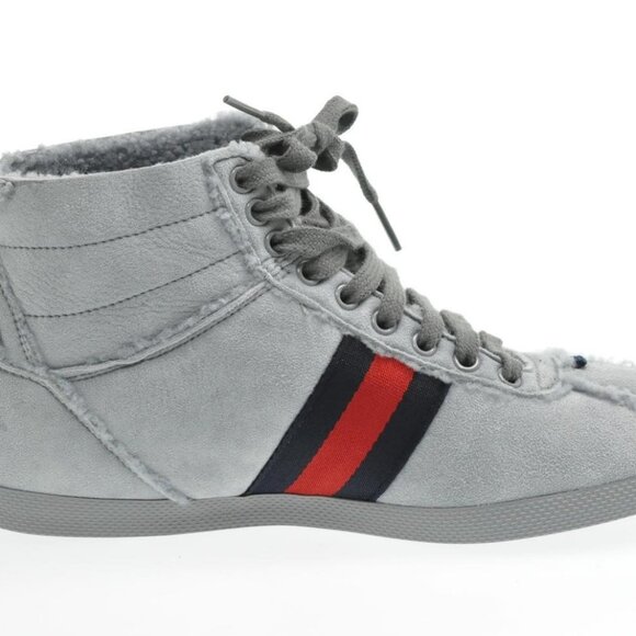 GUCCI Sherry Line shoes Suede 5 1/2 Red Navy Auth - Picture 11 of 14